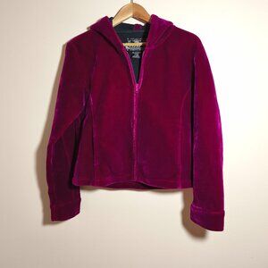 y2k 90s Urban Vibe Full Zip Hooded Velour Jacket sz L Magenta Purple Pink